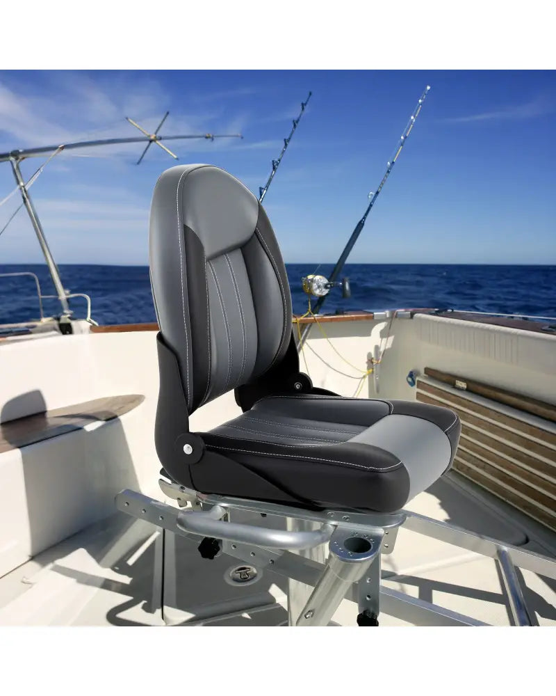 2-Pack Folding High Back Boat Chairs with Sponge Padding and Fixing Bolts-Black - Black - Surfing