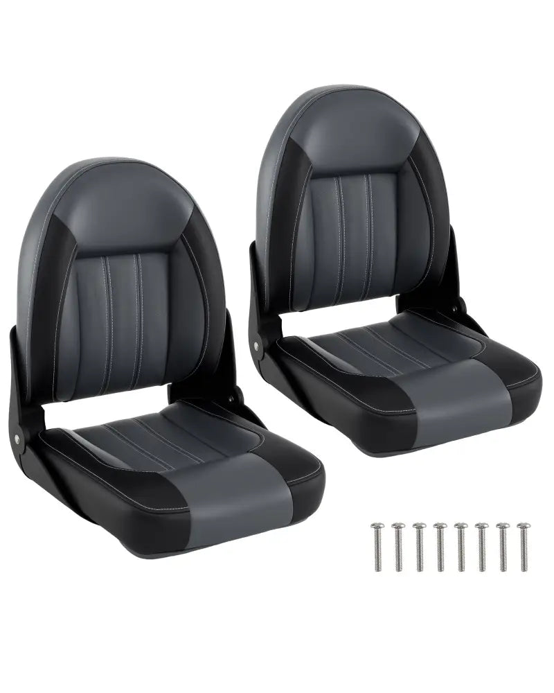 2-Pack Folding High Back Boat Chairs with Sponge Padding and Fixing Bolts-Black - Black - Surfing