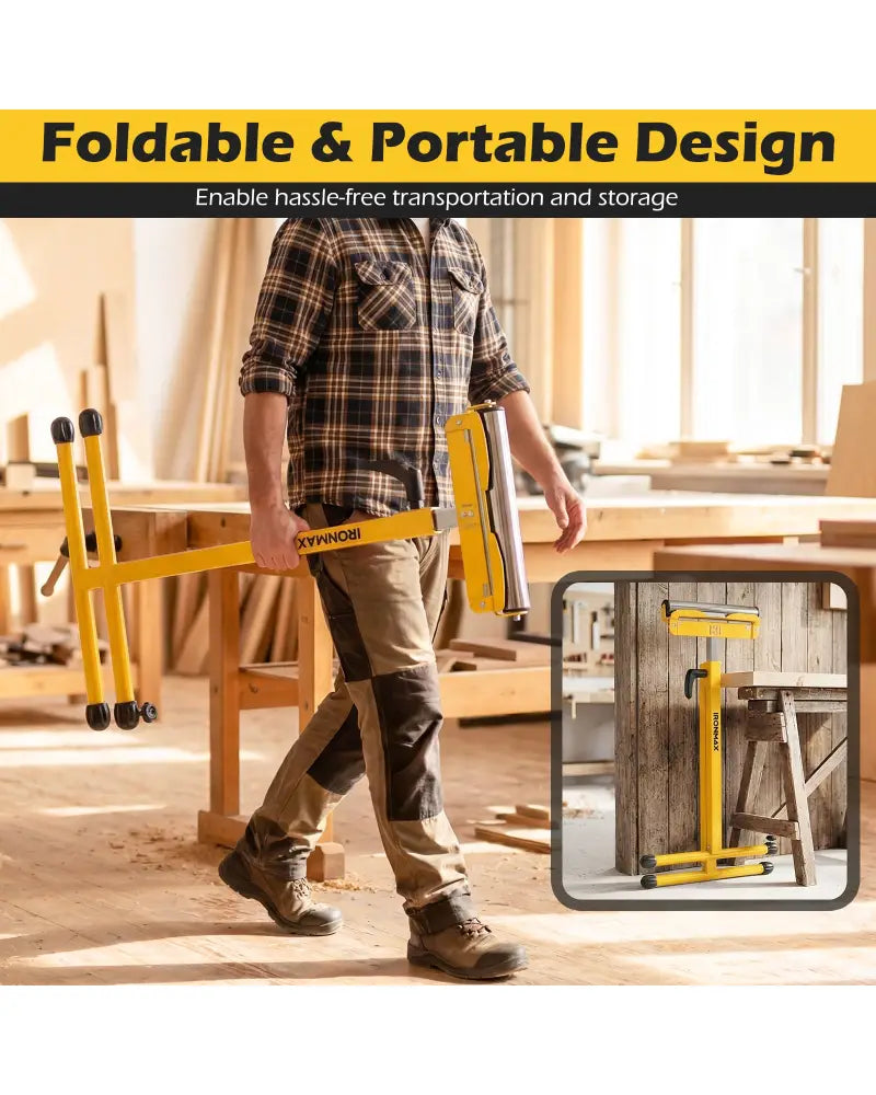 2-Pack Folding Roller Stands Portable Outfeed Supports with Adjustable Height-Yellow - Yellow - Garages