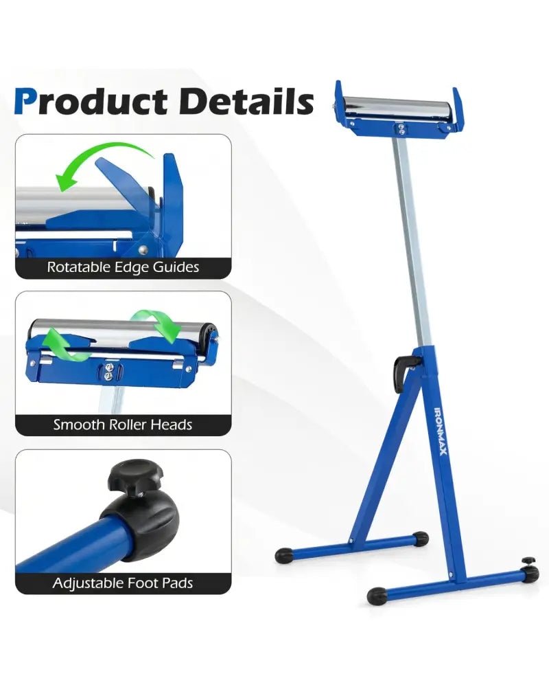 2-Pack Folding Roller Stands Portable Outfeed Supports with Adjustable Height-Blue - Blue - Garages
