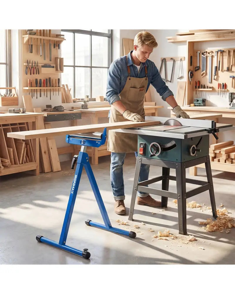 2-Pack Folding Roller Stands Portable Outfeed Supports with Adjustable Height-Blue - Blue - Garages