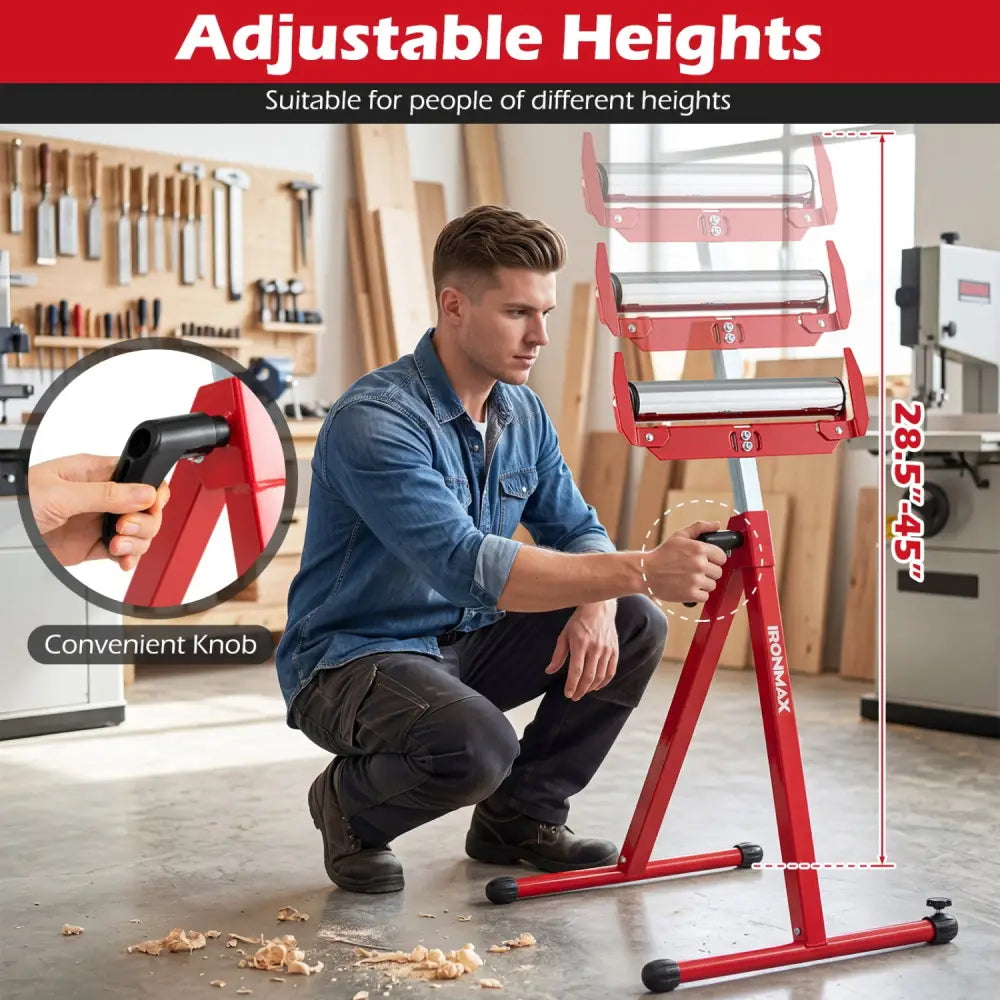 2-Pack Folding Roller Stands Portable Outfeed Supports with Adjustable Height-Red - Red - Garages