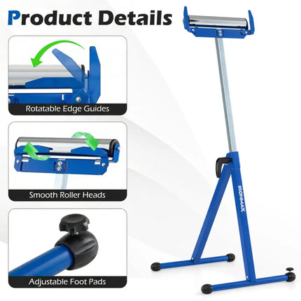 2-Pack Folding Roller Stands Portable Outfeed Supports with Adjustable Height-Blue - Blue - Garages