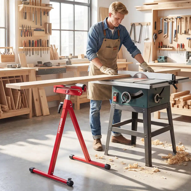 2-Pack Folding Roller Stands Portable Outfeed Supports with Adjustable Height-Red - Red - Garages