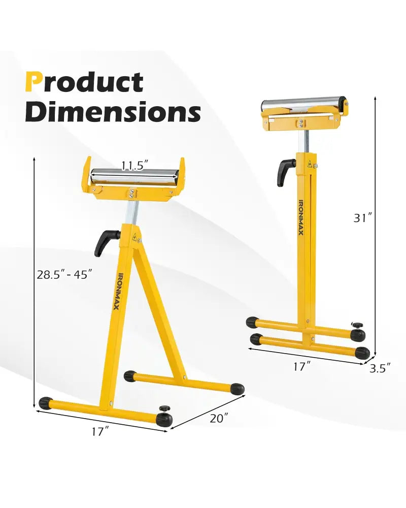 2-Pack Folding Roller Stands Portable Outfeed Supports with Adjustable Height-Yellow - Yellow - Garages