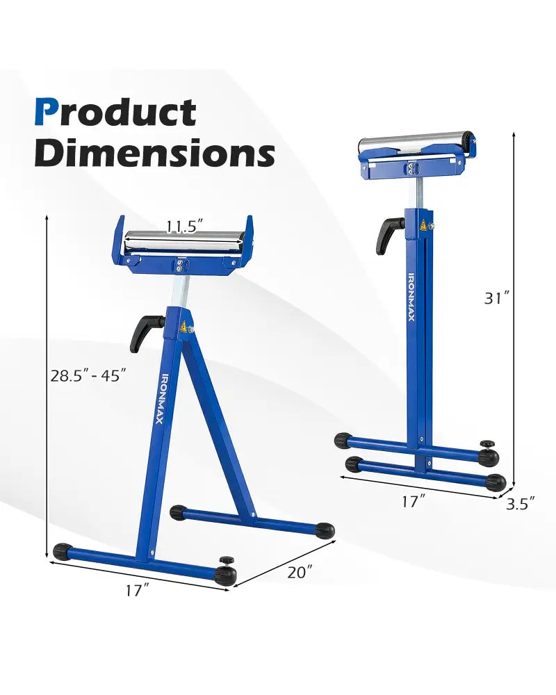 2-Pack Folding Roller Stands Portable Outfeed Supports with Adjustable Height-Blue - Blue - Garages