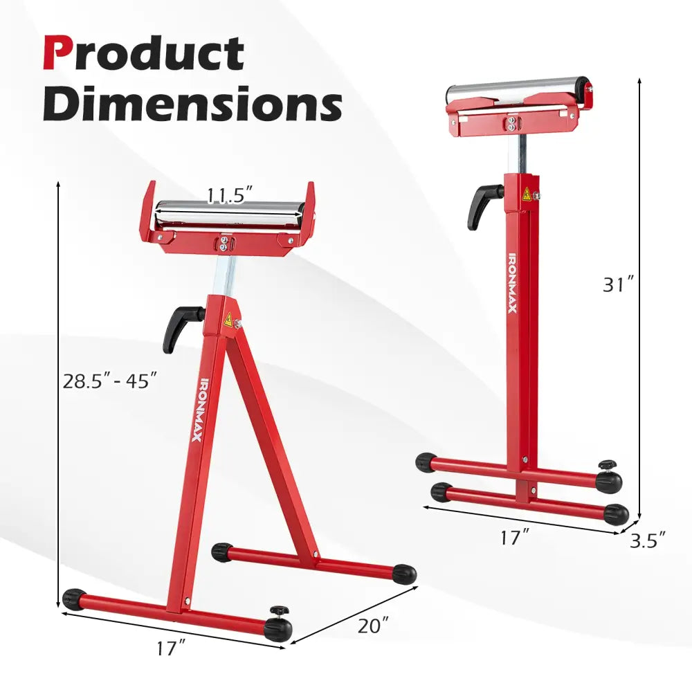 2-Pack Folding Roller Stands Portable Outfeed Supports with Adjustable Height-Red - Red - Garages