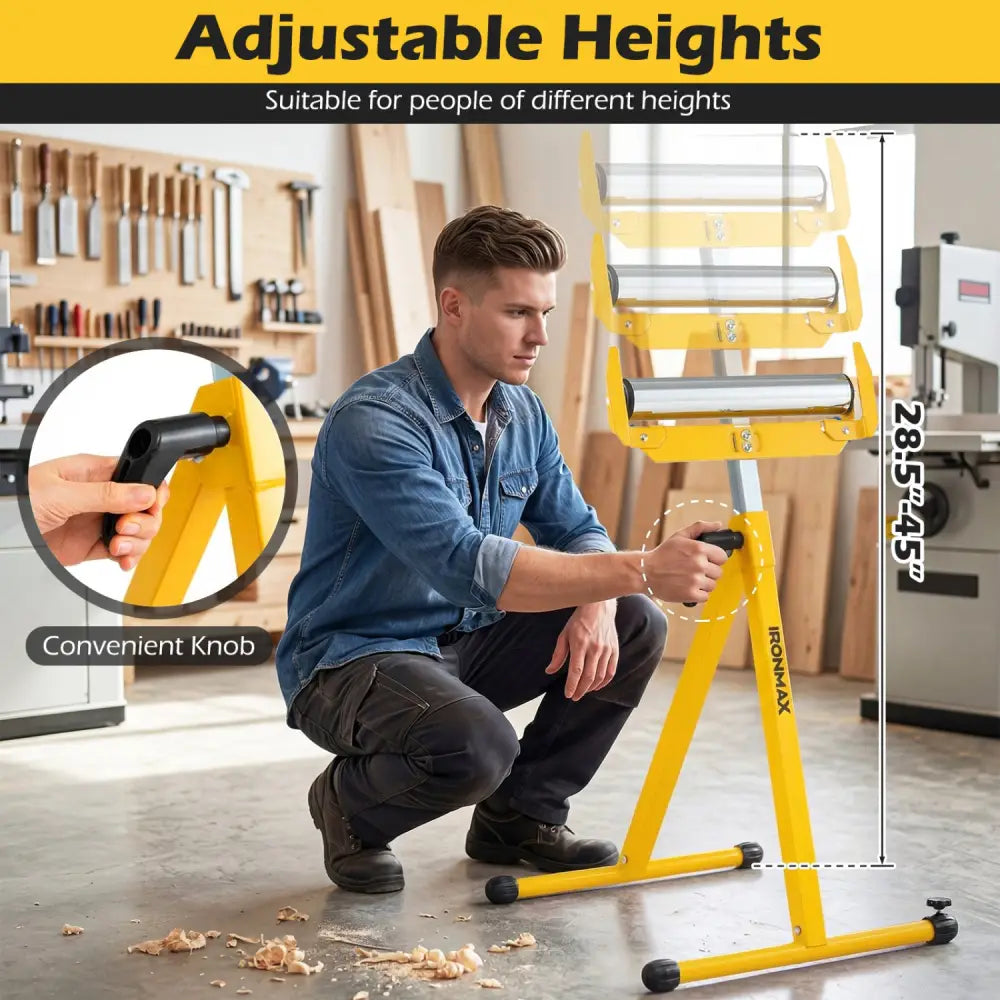 2-Pack Folding Roller Stands Portable Outfeed Supports with Adjustable Height-Yellow - Yellow - Garages