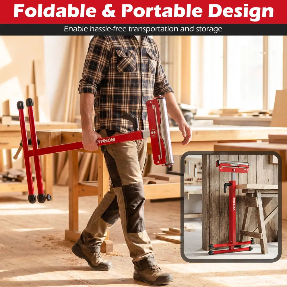 2-Pack Folding Roller Stands Portable Outfeed Supports with Adjustable Height-Red - Red - Garages