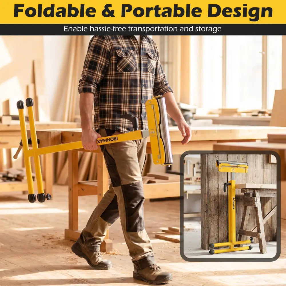 2-Pack Folding Roller Stands Portable Outfeed Supports with Adjustable Height-Yellow - Yellow - Garages