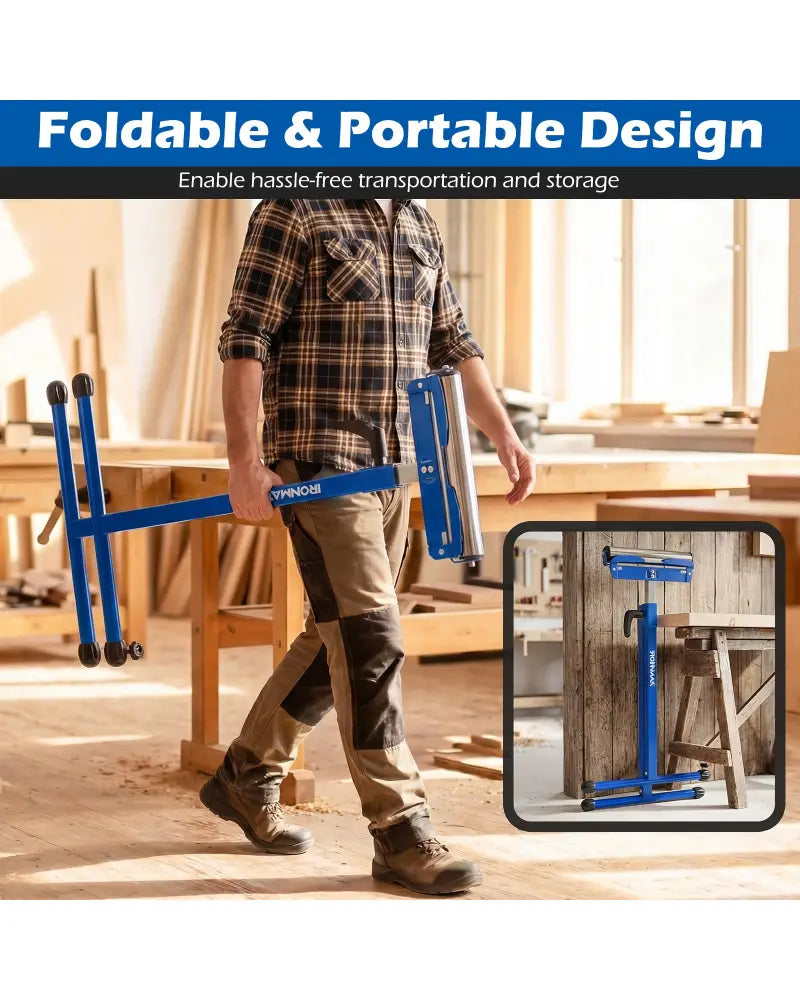 2-Pack Folding Roller Stands Portable Outfeed Supports with Adjustable Height-Blue - Blue - Garages