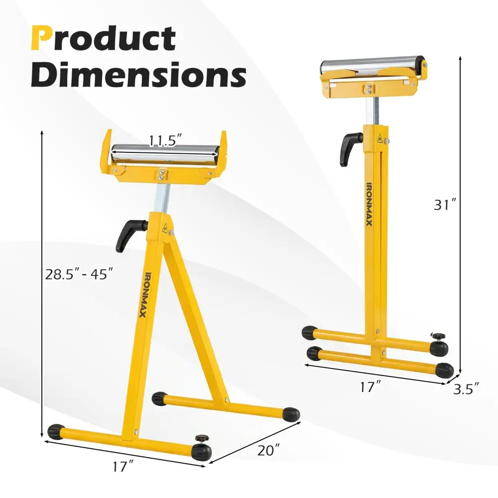 2-Pack Folding Roller Stands Portable Outfeed Supports with Adjustable Height-Yellow - Yellow - Garages