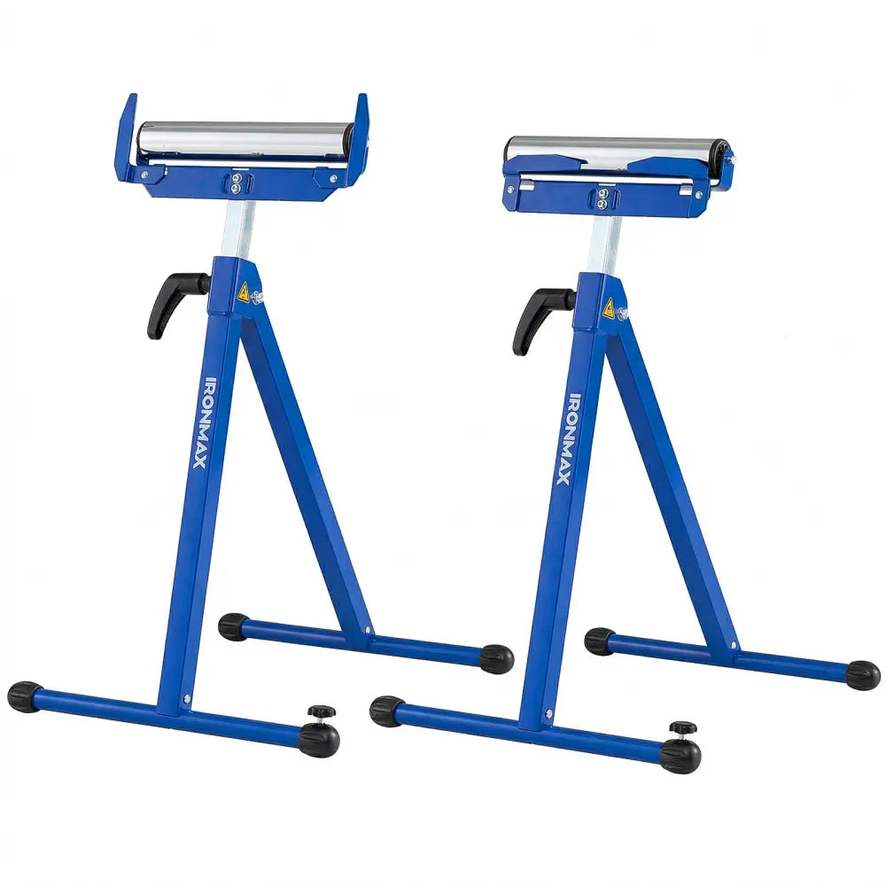 2-Pack Folding Roller Stands Portable Outfeed Supports with Adjustable Height-Blue - Blue - Garages