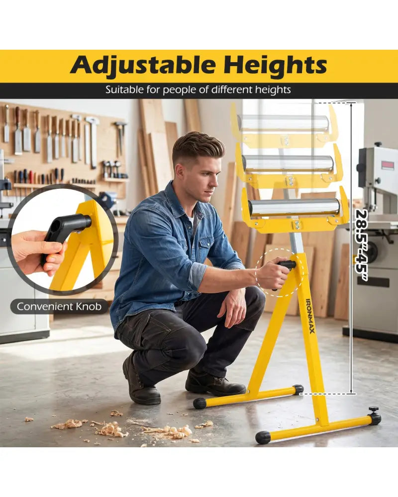 2-Pack Folding Roller Stands Portable Outfeed Supports with Adjustable Height-Yellow - Yellow - Garages