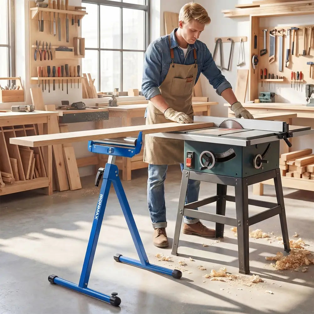 2-Pack Folding Roller Stands Portable Outfeed Supports with Adjustable Height-Blue - Blue - Garages