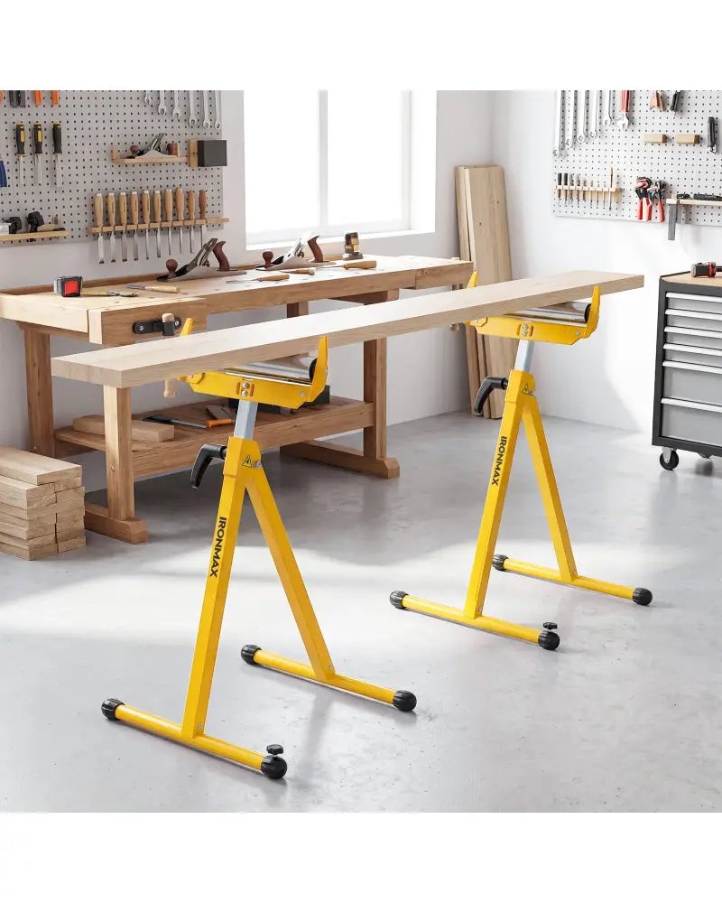 2-Pack Folding Roller Stands Portable Outfeed Supports with Adjustable Height-Yellow - Yellow - Garages