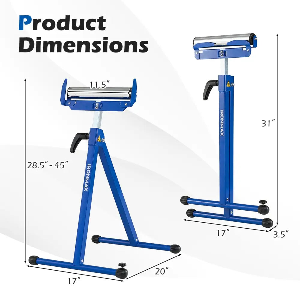2-Pack Folding Roller Stands Portable Outfeed Supports with Adjustable Height-Blue - Blue - Garages