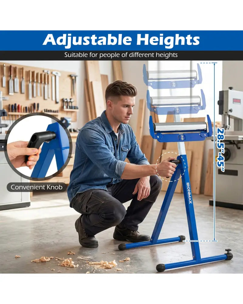 2-Pack Folding Roller Stands Portable Outfeed Supports with Adjustable Height-Blue - Blue - Garages