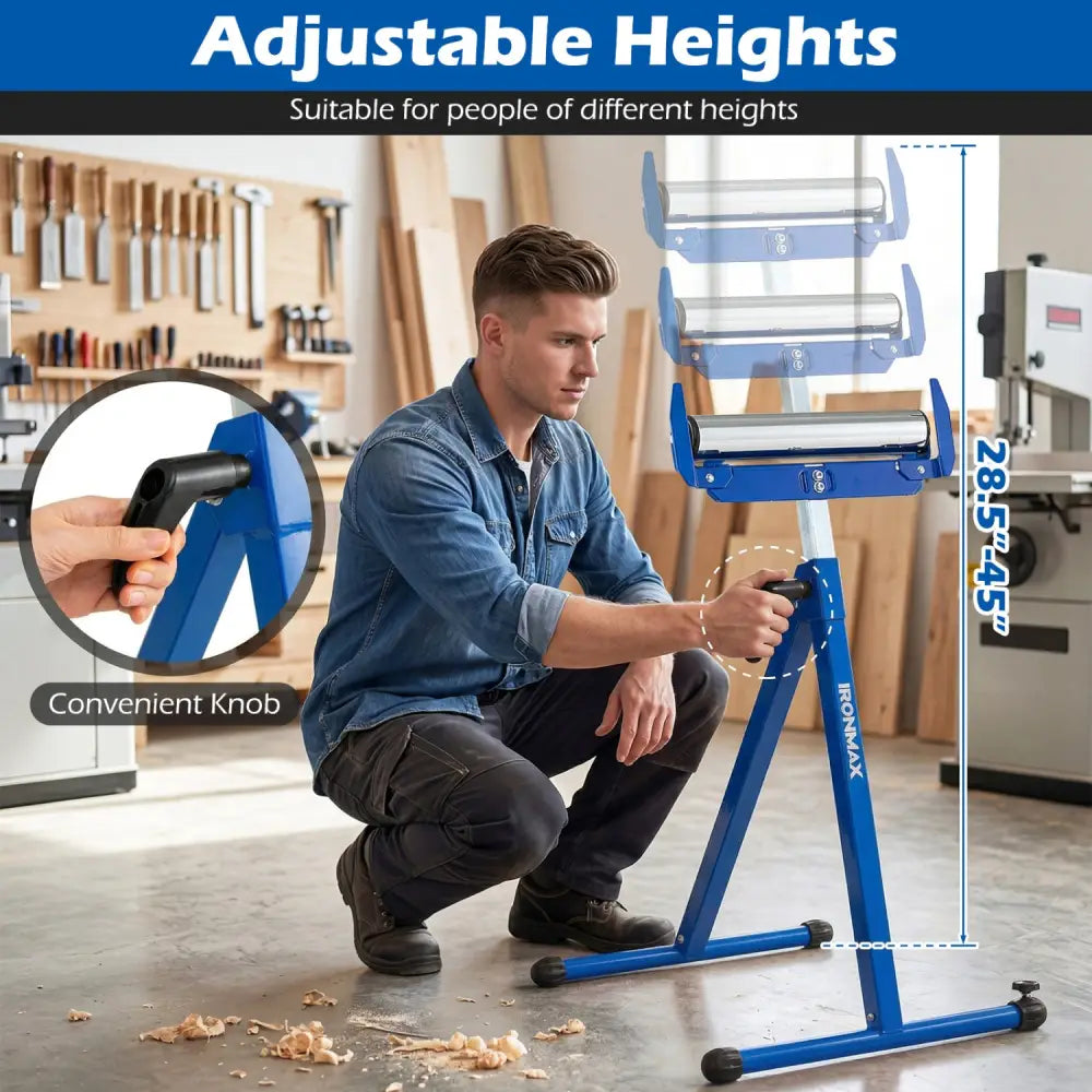 2-Pack Folding Roller Stands Portable Outfeed Supports with Adjustable Height-Blue - Blue - Garages