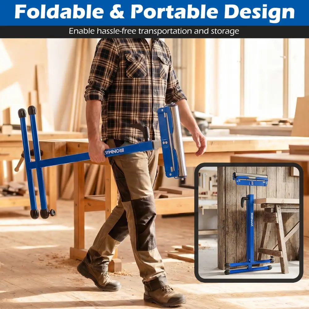 2-Pack Folding Roller Stands Portable Outfeed Supports with Adjustable Height-Blue - Blue - Garages