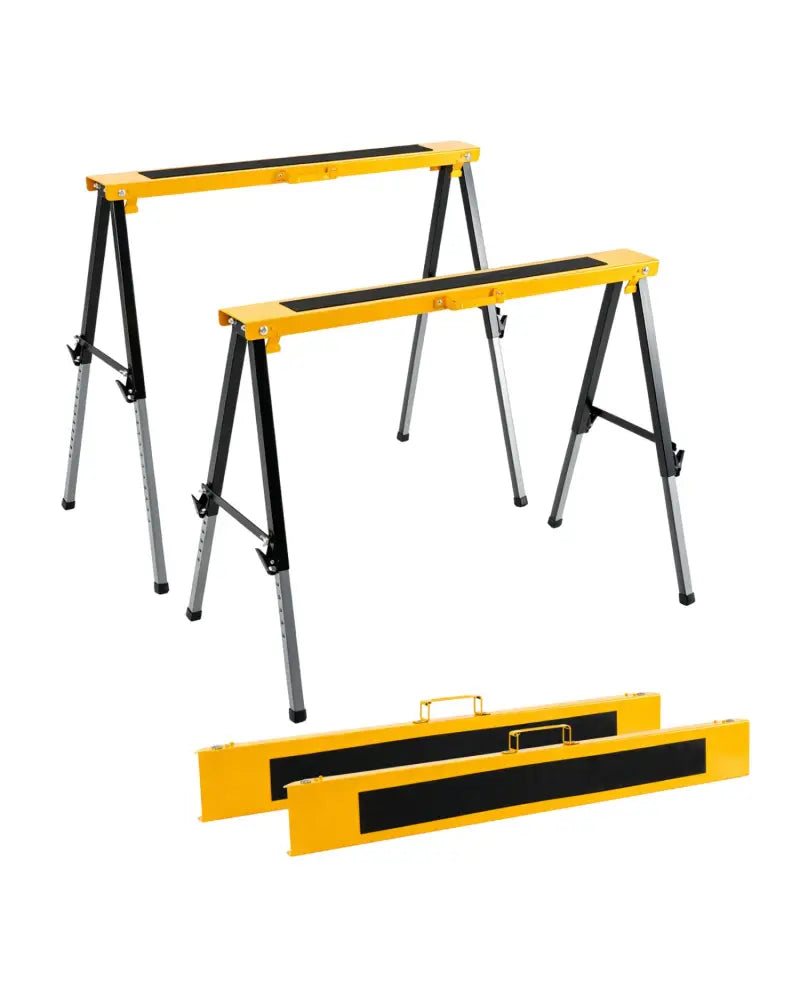2 Pack Folding Saw Horses with 12 Adjustable Leg Heights and Handles-Yellow - Yellow - Garages