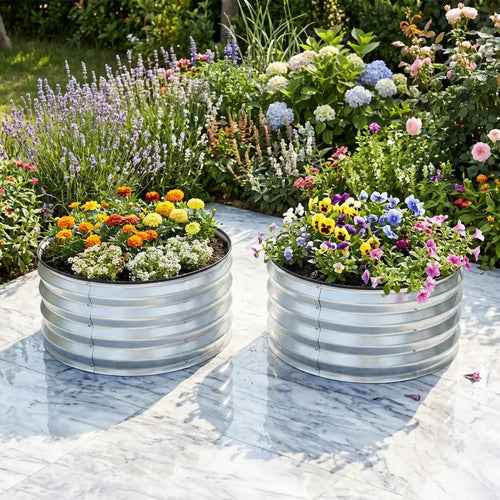 2 Pack Galvanized Raised Garden Bed Kit with Open-Ended Base-Silver - Silver - Raised Garden Beds