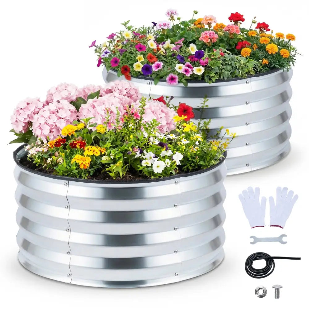 2 Pack Galvanized Raised Garden Bed Kit with Open-Ended Base-Silver - Silver - Raised Garden Beds