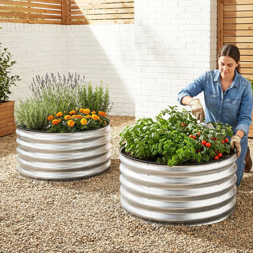 2 Pack Galvanized Raised Garden Bed Kit with Open-Ended Base-Silver - Silver - Raised Garden Beds