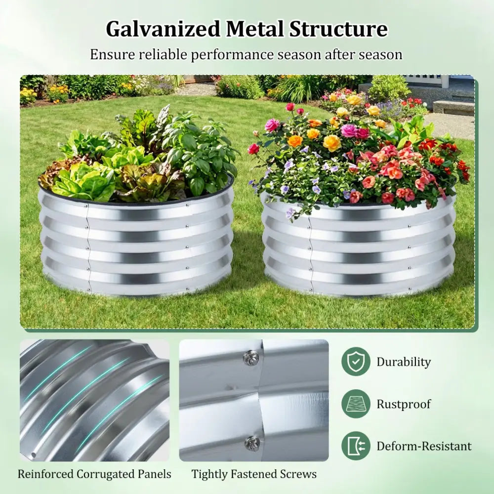 2 Pack Galvanized Raised Garden Bed Kit with Open-Ended Base-Silver - Silver - Raised Garden Beds