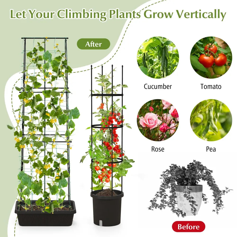 2 Pack Garden Planters with Trellis Cucumber Trellis Tomato Cage-Black - Black - Raised Garden Beds