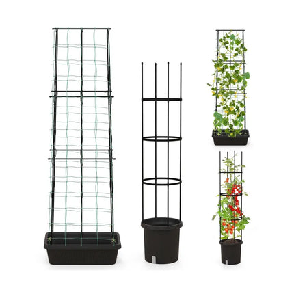 2 Pack Garden Planters with Trellis Cucumber Trellis Tomato Cage-Black - Black - Raised Garden Beds