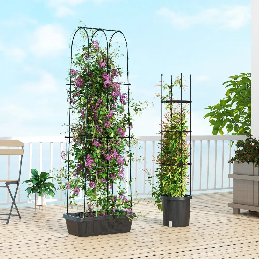 2 Pack Garden Planters with Trellis Cucumber Trellis Tomato Cage-Black - Black - Raised Garden Beds