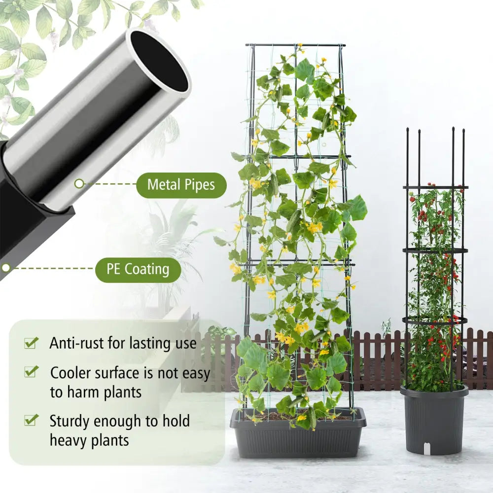 2 Pack Garden Planters with Trellis Cucumber Trellis Tomato Cage-Black - Black - Raised Garden Beds