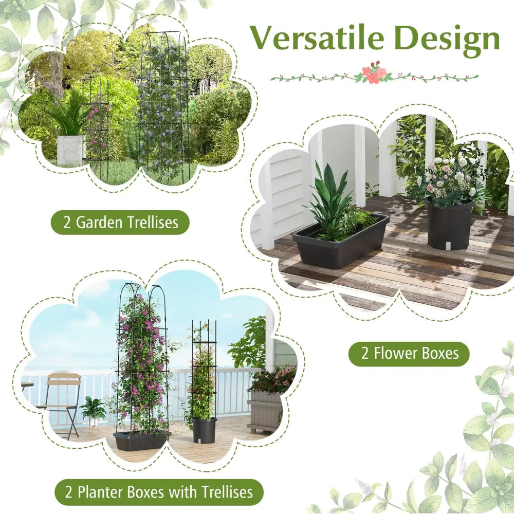 2 Pack Garden Planters with Trellis Cucumber Trellis Tomato Cage-Black - Black - Raised Garden Beds