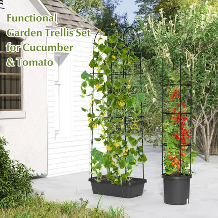2 Pack Garden Planters with Trellis Cucumber Trellis Tomato Cage-Black - Black - Raised Garden Beds