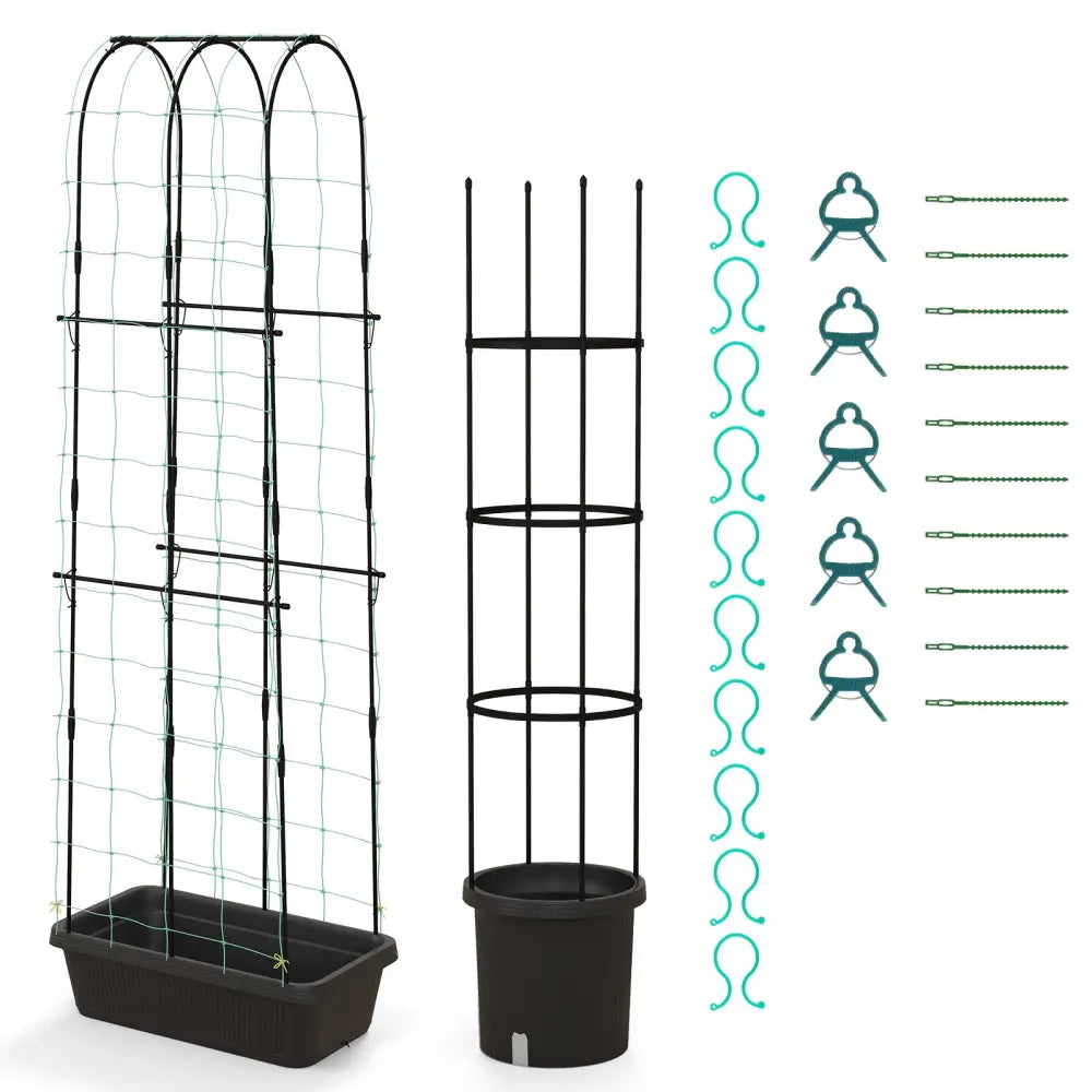 2 Pack Garden Planters with Trellis Cucumber Trellis Tomato Cage-Black - Black - Raised Garden Beds