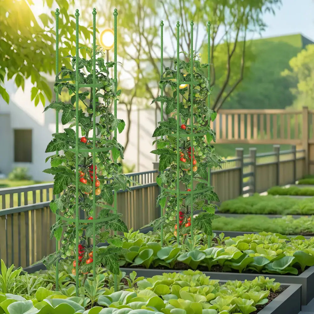 2-Pack Garden Trellis Tomato Cage with Adjustable Height-Green - Green - Plant Supports