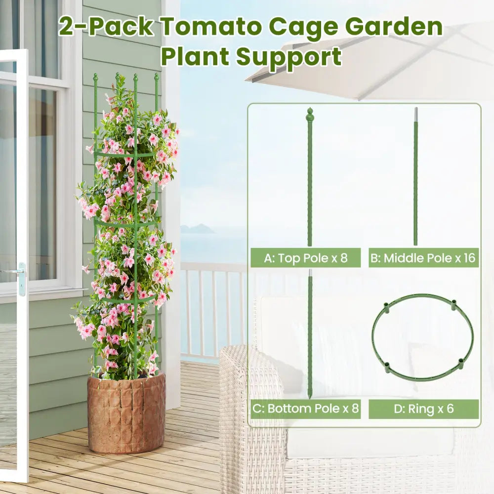 2-Pack Garden Trellis Tomato Cage with Adjustable Height-Green - Green - Plant Supports