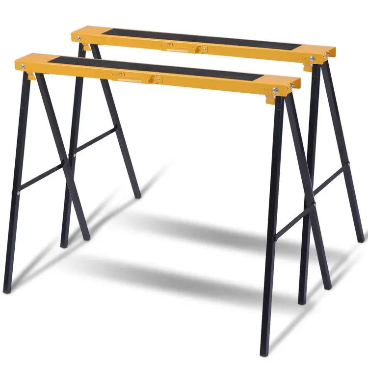 2 Pack Heavy Duty Sawhorse with Steel Folding Legs - Yellow - Garages