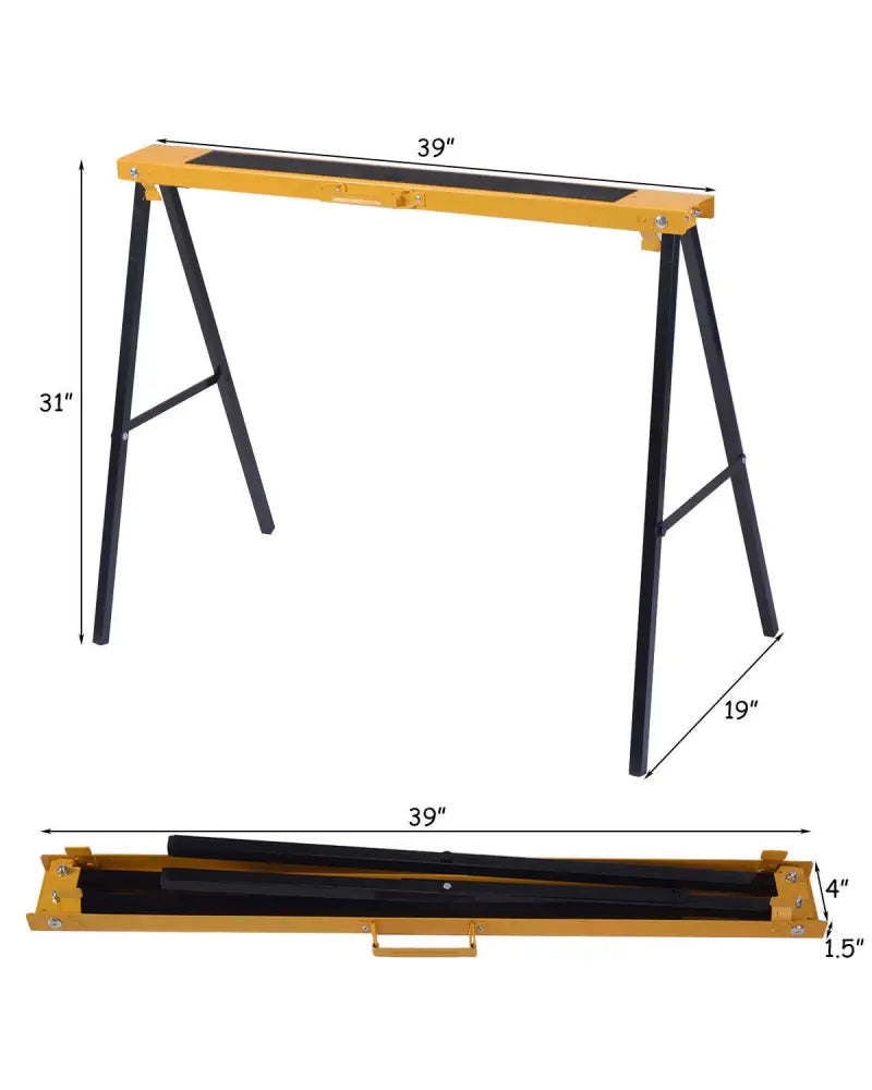 2 Pack Heavy Duty Sawhorse with Steel Folding Legs - Yellow - Garages