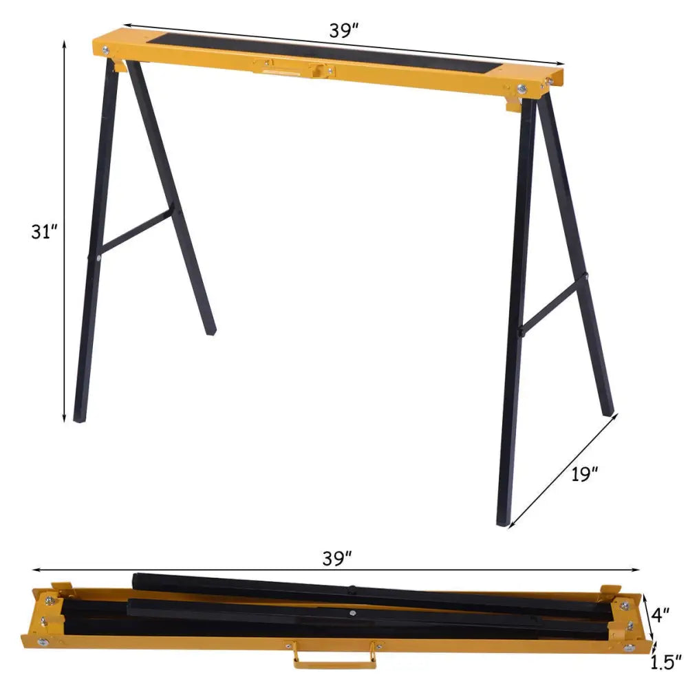2 Pack Heavy Duty Sawhorse with Steel Folding Legs - Yellow - Garages