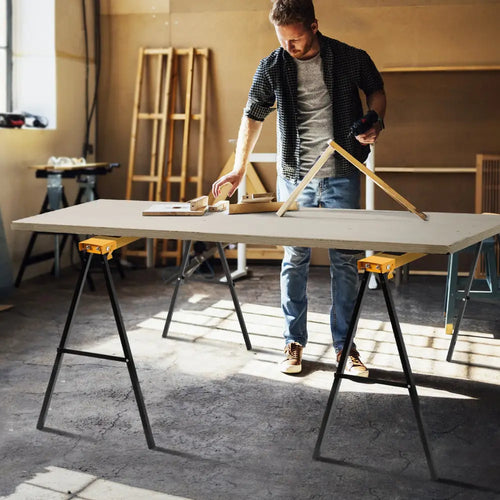 2 Pack Heavy Duty Sawhorse with Steel Folding Legs - Yellow - Garages