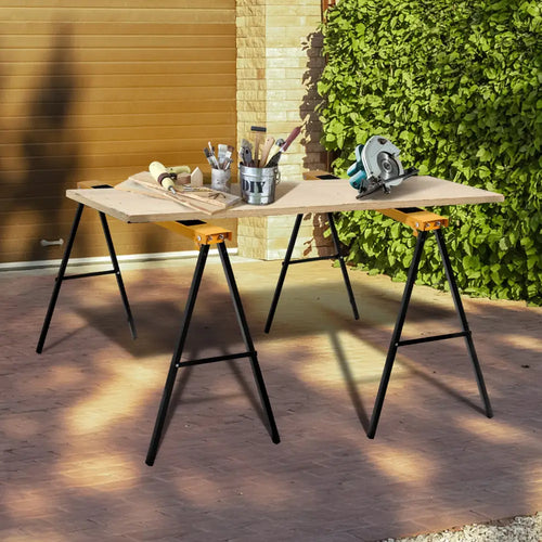 2 Pack Heavy Duty Sawhorse with Steel Folding Legs - Yellow - Garages