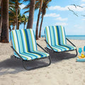 2 Pack Low Folding Beach Chairs for Adults with Cushion-Blue - Blue - Beach & Lawn Chairs