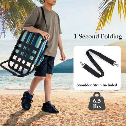 2 Pack Low Folding Beach Chairs for Adults with Cushion-Blue - Blue - Beach & Lawn Chairs