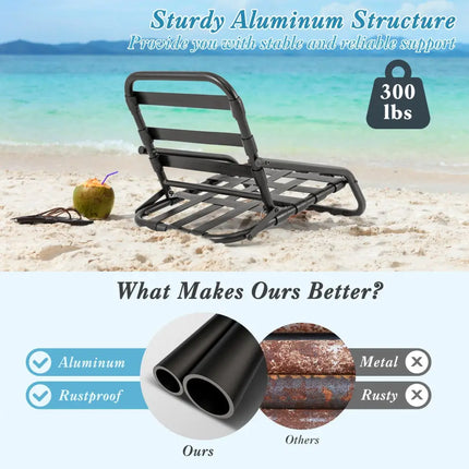 2 Pack Low Folding Beach Chairs for Adults with Cushion-Blue - Blue - Beach & Lawn Chairs