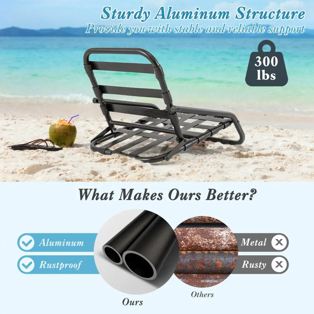 2 Pack Low Folding Beach Chairs for Adults with Cushion-Blue - Blue - Beach & Lawn Chairs