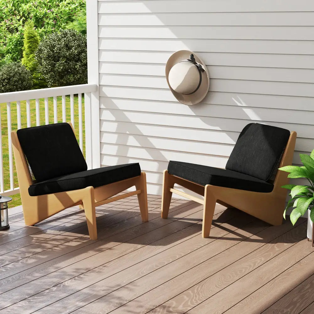 2-Pack Outdoor Patio Cushion Set with Removable Covers-Black - Black - Outdoor Furniture Accessories