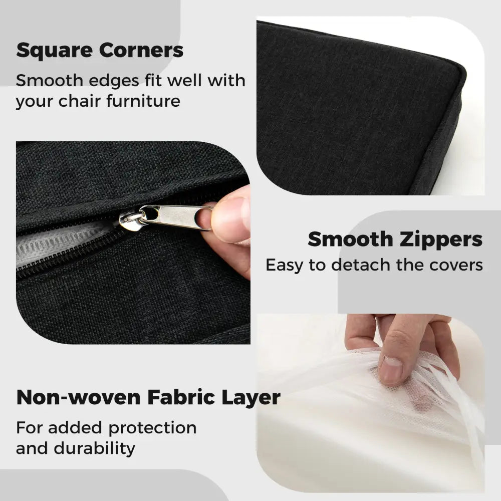 2-Pack Outdoor Patio Cushion Set with Removable Covers-Black - Black - Outdoor Furniture Accessories