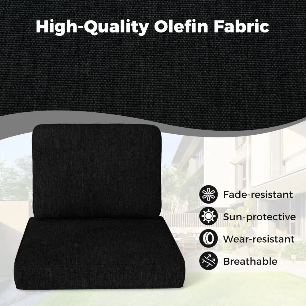 2-Pack Outdoor Patio Cushion Set with Removable Covers-Black - Black - Outdoor Furniture Accessories
